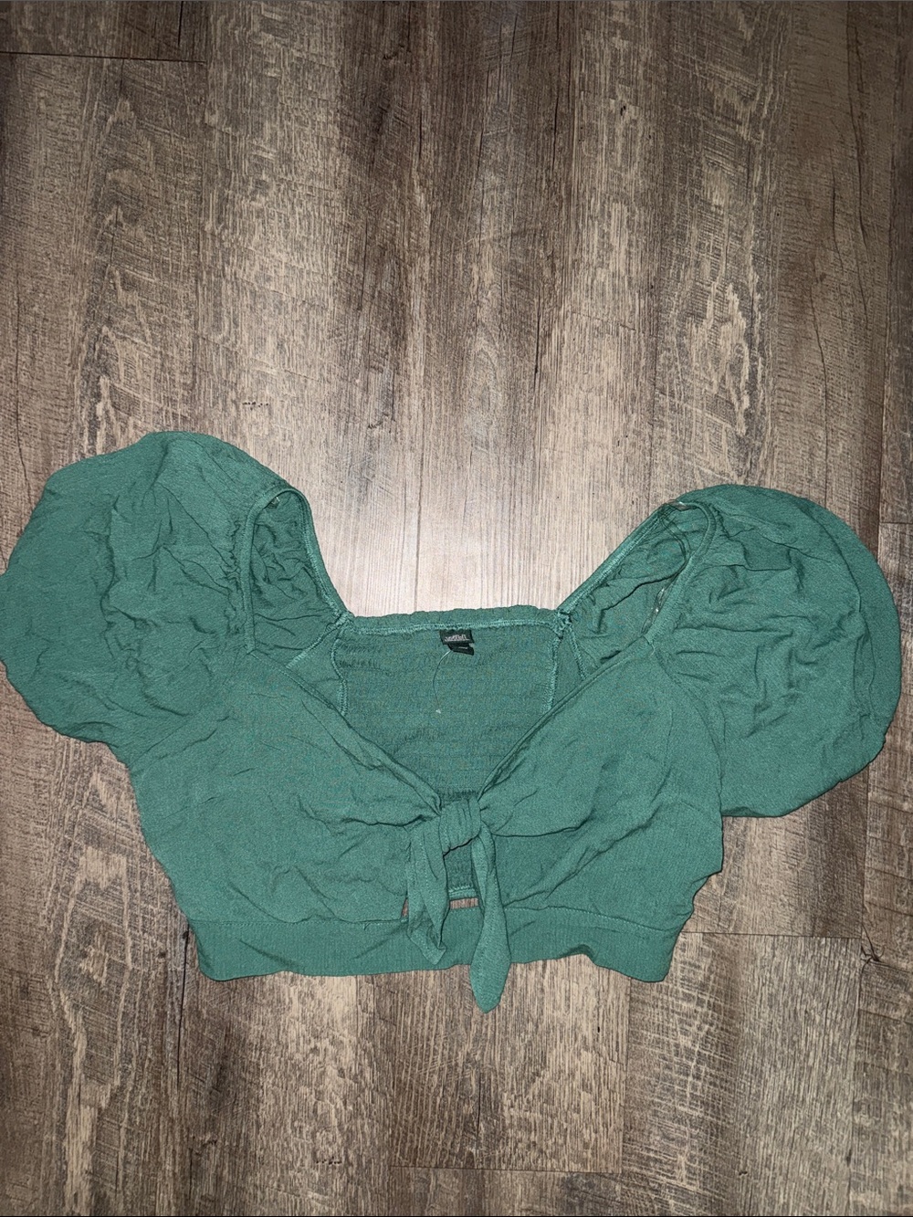 wild fable Teal Puff-Sleeve Tie-Front Crop Top